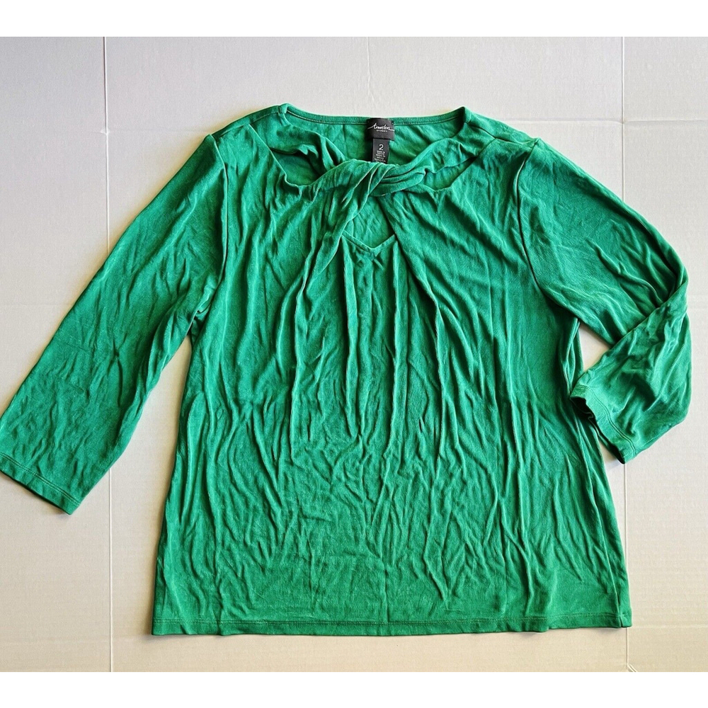 Chico's Green Twist-Neck 3/4 Sleeve Blouse